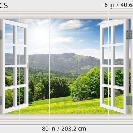FLFK Fake Window Wall Sticker - Landscape Faux Window Wall Mural for Wall Decor, Stick and Peel Wall Decals, 80"x60", Set of 5 Sheets