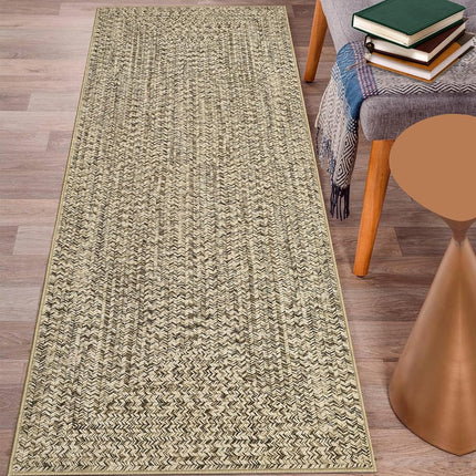 LUXLOOM Alfombra Larga Lavable Estampada 2x8 para Pasillos, Patrón Trenzado Antideslizante, Alfombrilla de Baño, Alfombra Moderna Suave para Dormitorio, Alfombras de Cocina de Granja, Alfombras de Entrada, Alfombra Resistente a Manchas 2'x8' Natural