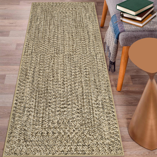 LUXLOOM Printed Washable Runner Rug 2x8 Runners for Hallways Braided Pattern Non Slip Bath Mat Modern Soft Bedroom Rug Farmhouse Kitchen Rugs Entryway Rugs Stain Resistant Carpet 2'x8' Natural