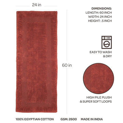 Bedford Home 100% Cotton Reversible Long Bath Rug - Brick - 24x60
