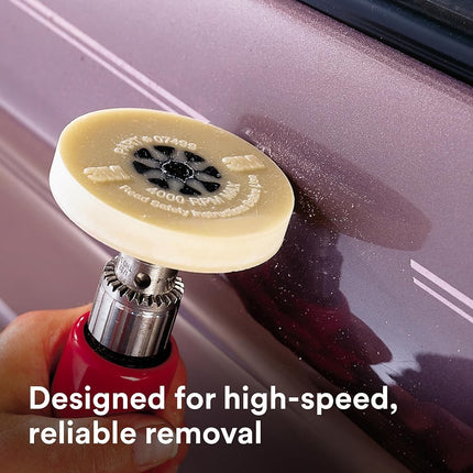 3M Stripe Off Wheel Adhesive Remover Eraser Wheel Removes Decals, Stripes, Vinyl, Tapes and Graphics 4” diameter x 5/8” thick 3/8-16 threaded mandrel 07498 Pack of 1