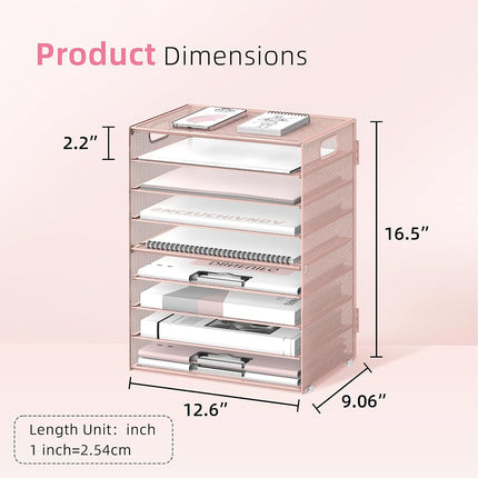 DALTACK 9-Tier Paper Letter Tray Desk Organizer with Handles, Mesh File Holder Organization, Paper Sorter Desk Organizer for Office Home School, Pink