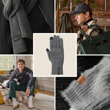 Cole Haan Knit Grey Winter Gloves for Men, Size Large/XLarge, Lightweight Warm Gloves with Touchscreen Thumb and Index Finger, Anti-Slip Grip, and Packable Design
