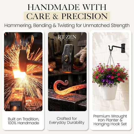 RTZEN Plant Hanger Shepards Hook 7.5" - Heavy Duty Wrought Iron Wall Decor - Indoor or Outdoor Shepherds Hook Hanging Bracket for Bird Feeders Lanterns Baskets and Wind Chimes - 2 Pack