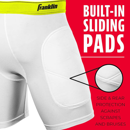 Franklin Sports Short de compression de baseball pour enfant – Sous-vêtement de compression de baseball pour enfant avec poche pour coquille – Short de baseball rembourré pour enfant – Jeune petit – Jaune