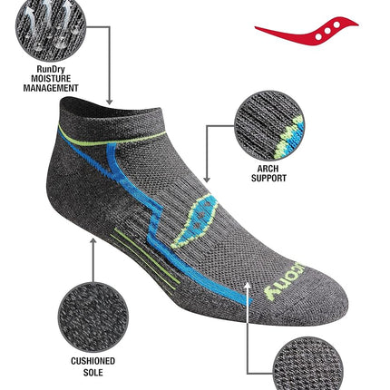 Saucony Men's Multi-pack Bolt Performance Comfort Fit No-show Running Socks, Grey (6 Pairs), L UK