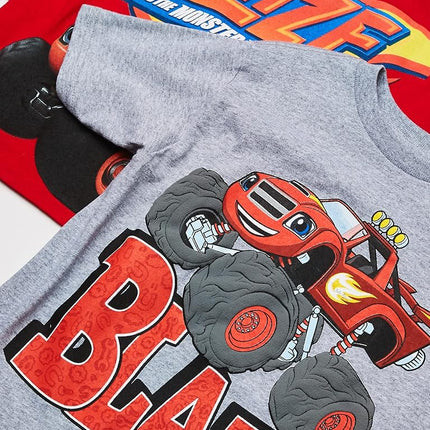 Paquete de 3 camisetas de Blaze and Monster Machines para niños pequeños de Nickelodeon, Athletic Heather/Red/Royal, L-7