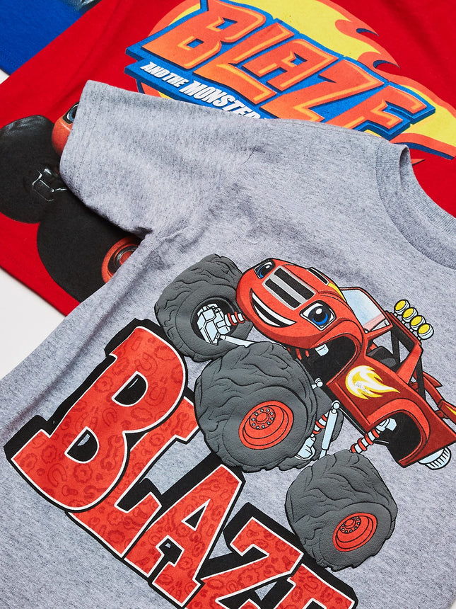 Nickelodeon Camisetas de niño pequeño de Blaze and Monster Machines, paquete de 3, Athletic Heather/Red/Royal, M-5/6
