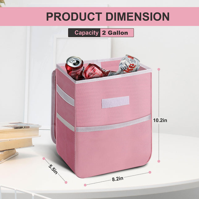 Poubelle de voiture Simple Deluxe, étanche, avec couvercle et poches de rangement, pliable, portable et imperméable, 2 gallons, rose