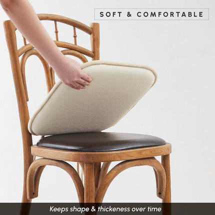 Elegant Comfort Chair Cushion Covers with Ties and Non Skid Rubber Backing-Thick Memory Foam - Soft Cushion Pad- Rounded Square Seat Cover-16 x 16 Inches- Honeycomb Textured Pattern, Set of 2, Linen