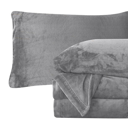 Elegant Comfort Luxuriously Soft 4-Piece Velvet Plush Flannel Sheet Set - Premium Quality - Cozy Warm, Anti-Static, Non Pilling Fuzzy Velvet Flannel Fleece Deep Pocket Sheet Set - Twin XL, Gray