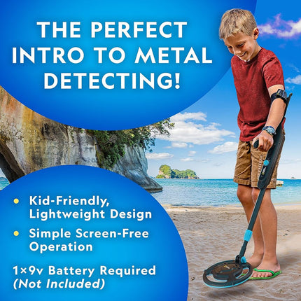 National Geographic Starter Metal Detector Kit - Blue Marble Kids Detector with Waterproof Coil & Trowel, Lightweight, Beach Detector
