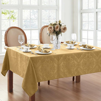 Elrene Damask Tablecloth, Polyester, Gold, 84" x 60" (Oval)