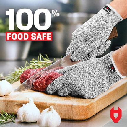 NoCry Cut Resistant Gloves with Grip Dots - High Performance Level 5 Protection, Food Grade. Size Extra Large, Complimentary Ebook Included!