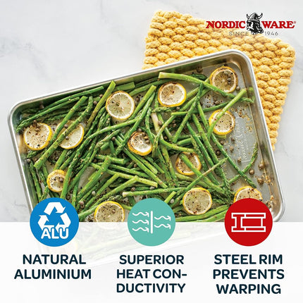 Nordic Ware Naturals Jelly Roll Pan, Rustproof Aluminium Sheet, Premium Bakeware for Baked Veggies, Muffins, Cookies and More, Made in the USA, Silver