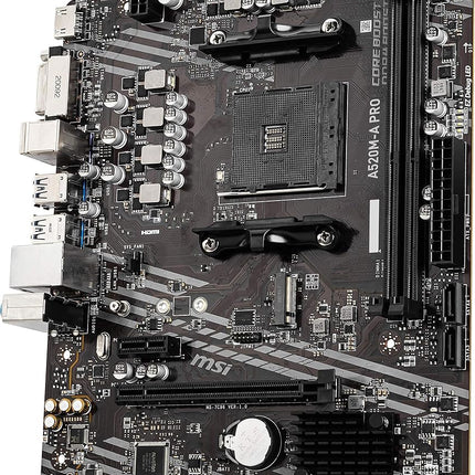 MSI A520M-A PRO Gaming Motherboard (AMD Ryzen 5000, AM4, DDR4, PCIe 3.0, SATA 6Gb/s, M.2, USB 3.2 Gen 1, DVI/HDMI, Micro-ATX)