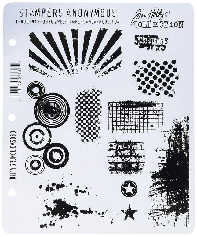 Stampers Anonymous Tim Holtz Large Cling Rubber Stamp Set, Bitty Grunge