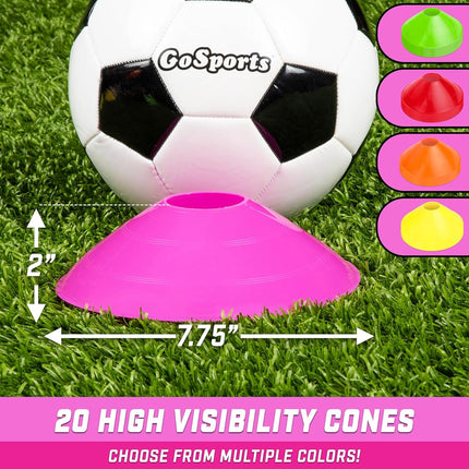GoSports Premium Sports Cones for Agility Training and Drills - 20 Pack with Tote - Pink