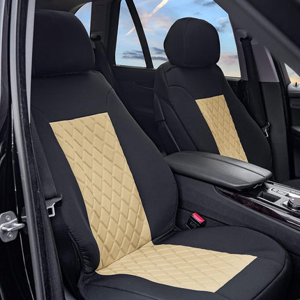 FH Group Front Set Neosupreme Car Seat Cover for Low Rear Seats with Removable Headrest, Universal Fit, Airbag Compatible, Seat Cover for SUV Beige/Black