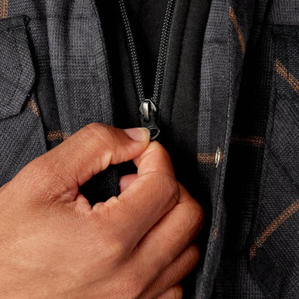 Dickies Men's Water Repellent Flannel Hooded Shirt Jacket, Black Charcoal Ombre Plaid, Large