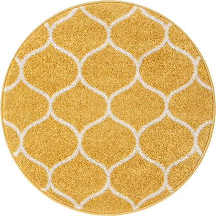Unique Loom Trellis Frieze Collection Area Rug - Rounded (3' Round, Yellow/Ivory)