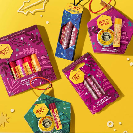 Set de regalo de bálsamos labiales Burt's Bees, paquete múltiple de bálsamos labiales, melocotón dulce, sandía, granada y limón con pitahaya, 4x4.25g