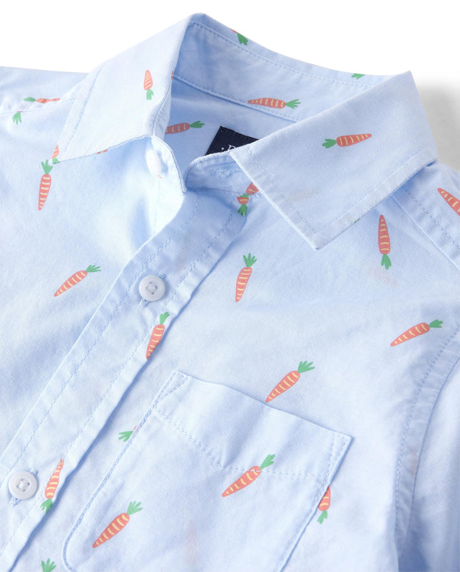 The Children's Place Boy's Long Sleeve Button Down Shirts, Blue Carrot Print, XX-Large