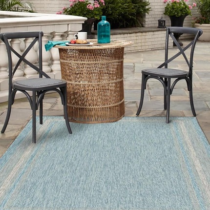Unique Loom Outdoor Collection Casual Solid Border Indoor and Outdoor Transitional Aquamarine Area Rug (7' x 10')
