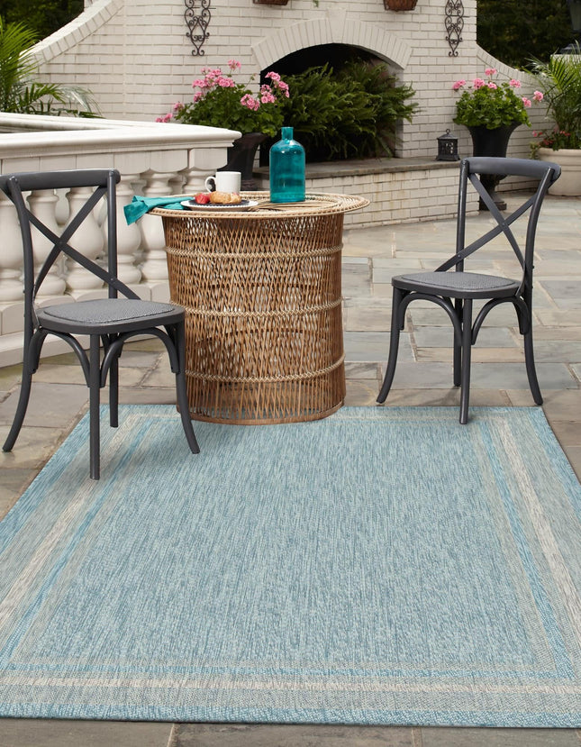 Unique Loom Outdoor Collection Casual Solid Border Indoor and Outdoor Transitional Aquamarine Area Rug (7' x 10')