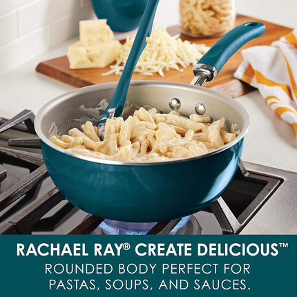 Rachael Ray Create Delicious Poêle à sauter/multifonction antiadhésive avec couvercle, 2,8 litres – Bleu sarcelle scintillant, Bleu sarcelle scintillant