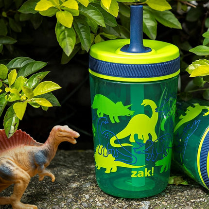 Zak Designs Kelso 15 oz Tumbler Set, (Dino Camo) Non-BPA Leak-Proof Screw-On Lid with Straw Made of Durable Plastic and Silicone, Perfect Toddler Cup Bundle for Kids (2pc Set)
