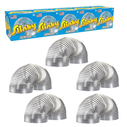 Slinky Jr. El juguete original de muelle andador, paquete de 5 Slinkys metálicos pequeños