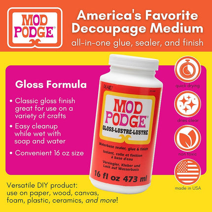 Mod Podge Gloss Waterbase Sealer, Glue and Finish,16 oz