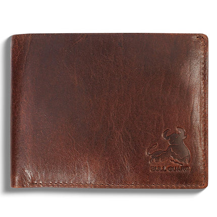 Billetera de Cuero Bifold para Hombre con RFID y Ventana para Identificación Desplegable en Marrón Búfalo Vintage, Marrón Grizzly Salvaje, Billetera Bifold