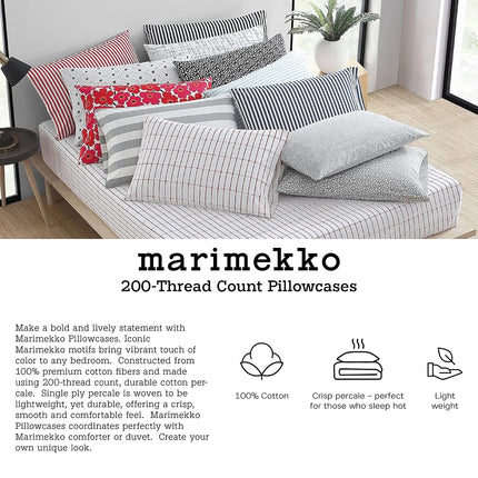 MARIMEKKO - Queen Sheets, Cotton Percale Bedding Set, Crisp & Cool Home Decor (Pikkuninen Unikko Grey, Queen)