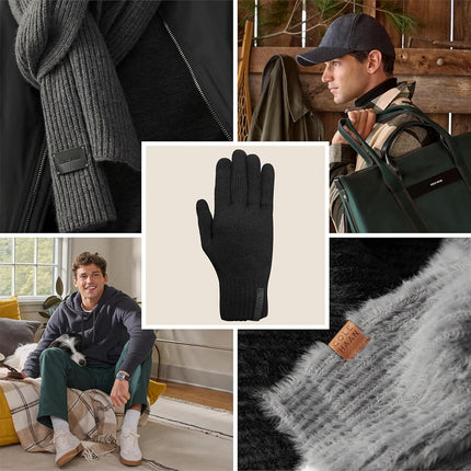 Gants d'hiver en tricot Cole Haan pour hommes avec pouce et index compatibles avec les écrans tactiles, Caviar, S-M