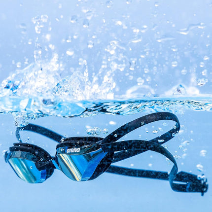 ARENA Unisex Python Racing Swim Goggles for Men and Women Anti-Fog Non-Mirror Lens Max Comfort Dual Strap, Blue/White Sky