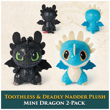 Spin Master Universal Pictures How to Train Your Dragon Mini Plushies, Toothless & Deadly Nadder 2-Pack, 3” Dragon Stuffed Animals, Kids Toys for Boys Ages 4 & Up