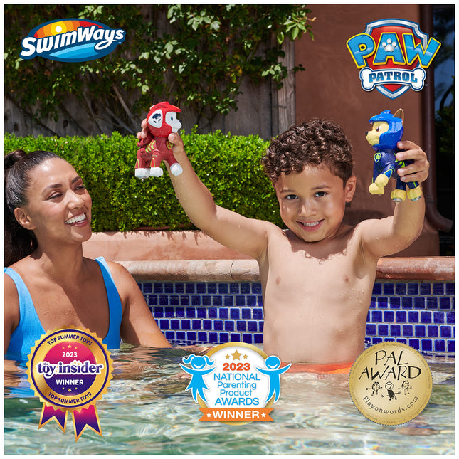 SwimWays Paw Patrol Floatin' Figures, Swimming Pool Accessories & Kids Pool Toys, Paw Patrol Party Supplies & Water Toys for Kids Aged 3 & Up, Chase & Marshall 2-Pack