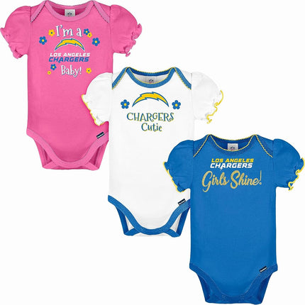Gerber Baby Girls' NFL 3 Pack Short Sleeve Onesie Bodysuit, Team Color, 18 Months (Pack of 3)
