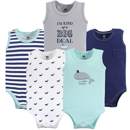 Hudson Baby Unisex Baby Cotton Sleeveless Bodysuits, Whale, 0-3 Months