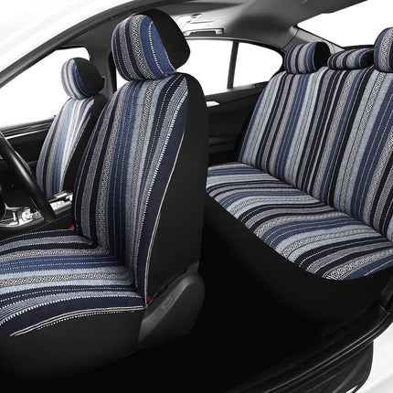 VarCozy Multi-color Woven Fabric Baja Saddle Blanket Seat Cover Set, Front & Rear, Universal Stripe Colorful, Breathable, Airbag Compatible, Car, Truck, Van, SUV