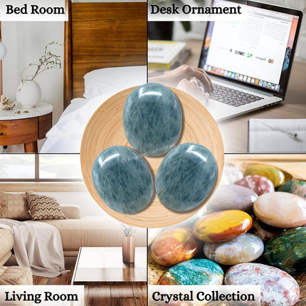 Amazing Gemstone Aquamarine Celestite Crystals and Healing Stones - Large Palm Stone Crystals Piedra - Crystal for Good Luck, Positive Energy, Meditation - Unique Stocking Stuffers Gifts for Women