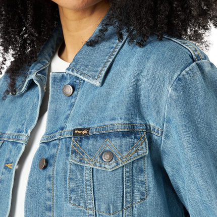 Wrangler Women's Relaxed Fit Memory Maker Jean Jacket, Basin, X-Large