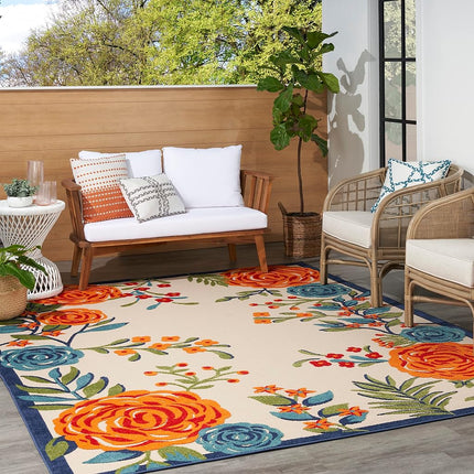 Alfombra de área Nourison Aloha para interior/exterior multicolor de 5'3" x 7'5", fácil de limpiar, no suelta pelo, para dormitorio, sala de estar, comedor, cocina (5x7)