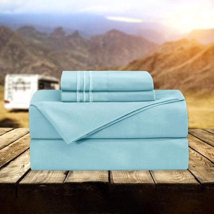 Elegant Comfort Luxury 1500 Premium Hotel Quality Microfiber 4-Piece Sheet Set - Wrinkle Resistant, All Around Elastic Fitted Sheet, Deep Pocket up to 16", RV Short Queen, Aqua