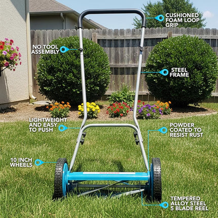 American Lawn Mower Company 2205-14 14 Inch 5-Blade Push Roller Lawnmower, U-Handle