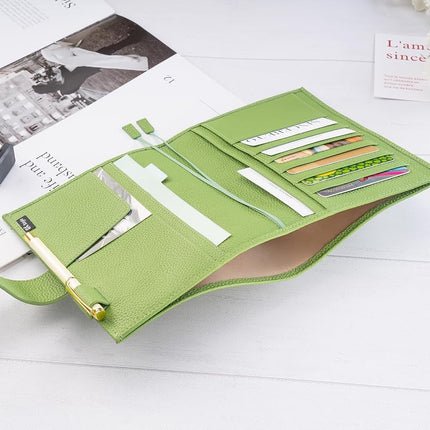 Ox Knight B6 Leather Planner Cover for Stalogy, Midori, Leuchtturm1917, and More - with Pen Loop, Card Slots, Back Pocket, and Bookmarks (Green)