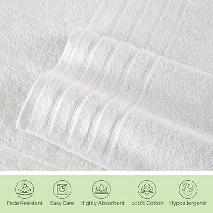 Juego de toallas de lujo Elegant Comfort de 6 piezas con rayas de viscosa de 4 líneas - Toallas de baño de lujo 100% algodón turco de alta absorción – Incluye 2 toallitas, 2 toallas de mano y 2 toallas de baño, blanco