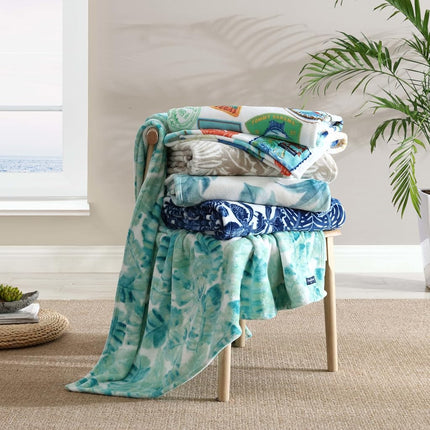 Tommy Bahama - Throw Blanket, Plush Fleece Bedding, Tropical Home Decor for Bed or Couch (Costa Blanca Beige, 50" x 70")